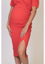 Love2Wait Crepe Split Skirt Coral Red